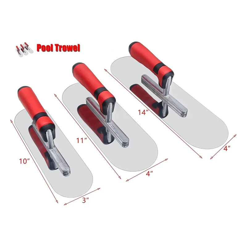 Stainless Steel Pool Trowel Drywall Plastering Masonry Construction Kit Flat Finishing Trowel (14" X 4" & 11"X4" & 10"X3")