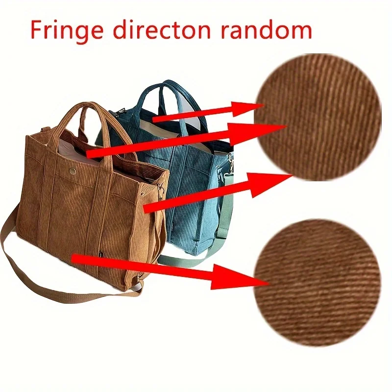 Leisure Large Capacity Shopping Bags Fashion Corduroy Canvas Tote Simple Tote Commuter Shoulder Bag for Women