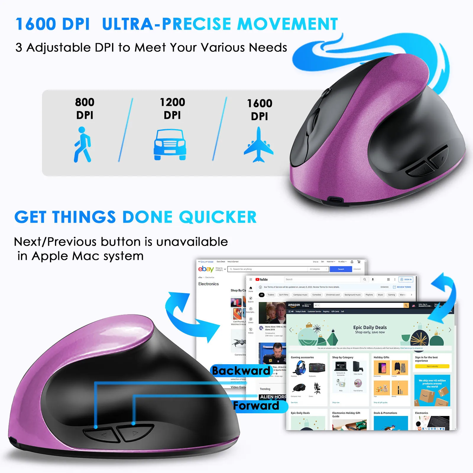 2.4G Wireless Charging Vertical 3D Ergonomic Optical Mouse Lithium Recharge Upright Standing Design Right Hand Big Optical Mous