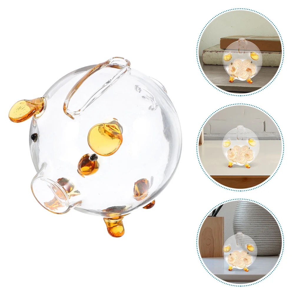 

2 Pcs Piggy Bank Golden Kids Banks Pig-shaped Desktop Girls Money Clear Glass Pot Creative Child