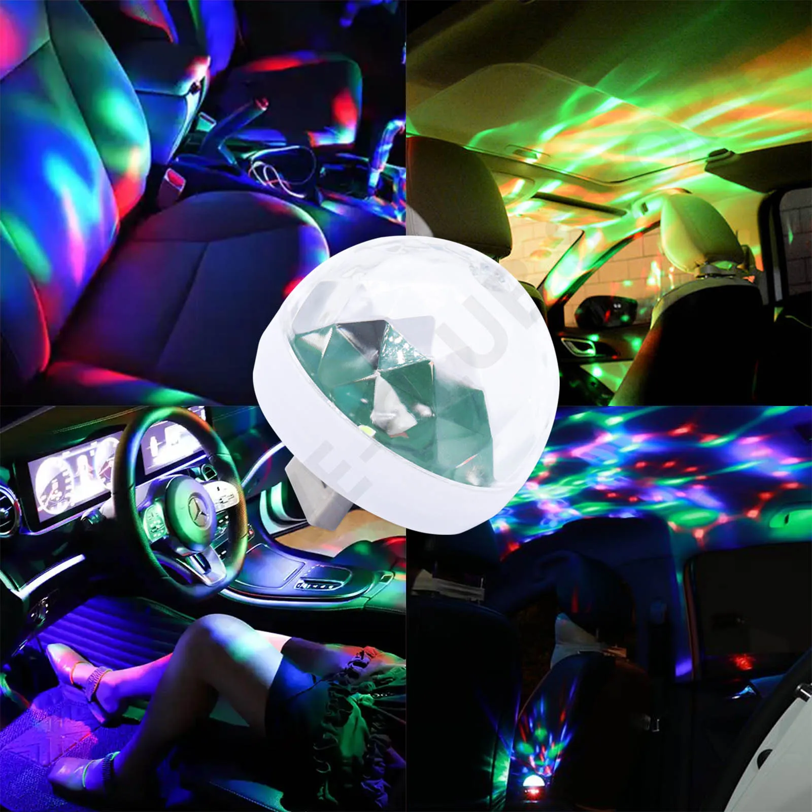 【User-friendly】 USB Mini Car Interior Lighting DJ Disco Sound Actived Multicolor Holiday Atmosphere Party Strobe Effect Lamp.