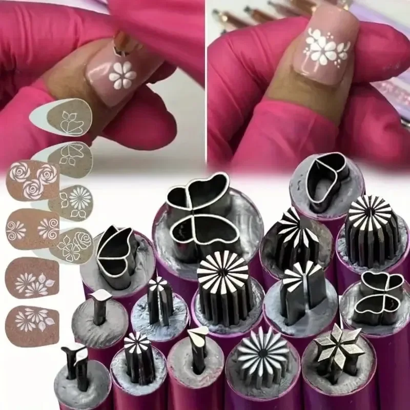 Nail Art Stamping Pen Set, Stainless Steel Tips, Unscented, with Flower and Geometric Patterns for DIY Manicure and Pedicure 3