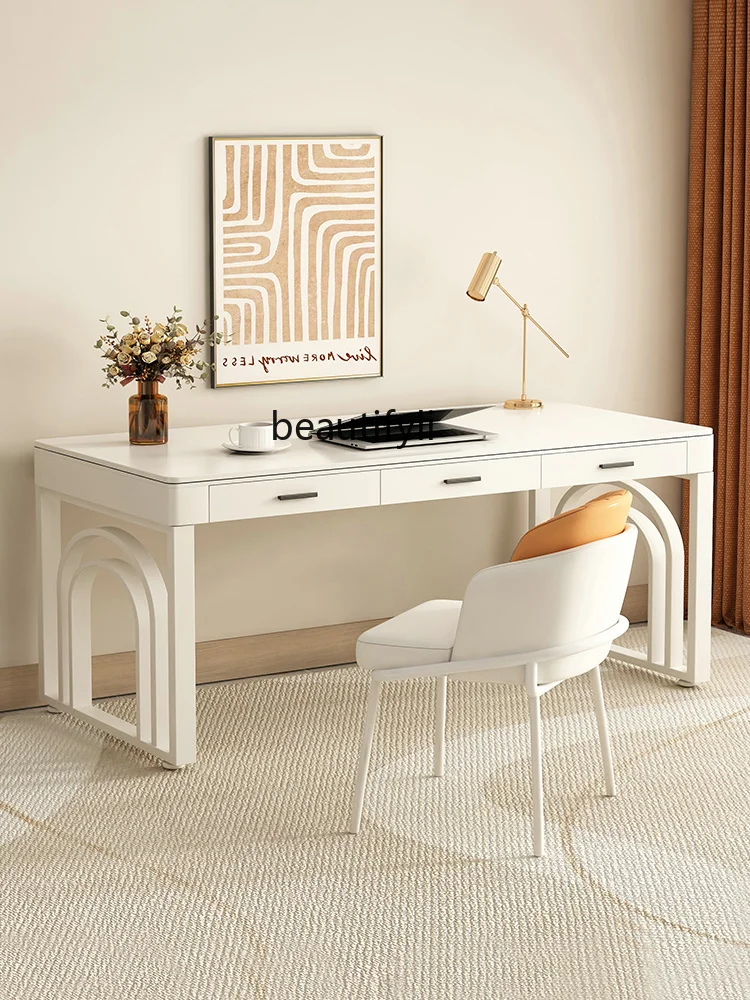 

Cream Style Stone Plate Desk Light Luxury Computer Desktop Desk Student Household Desk