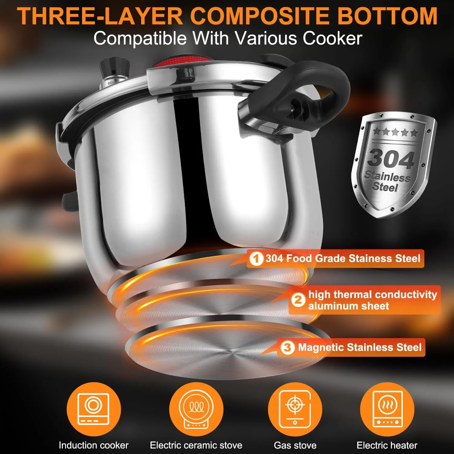 Cooker 10 QT, Stainess Steel Pressure Canner 10 Quart, Explosion-Proof Cookware, Rotating Lock/Unlock Lid, One-handed lid openin 6