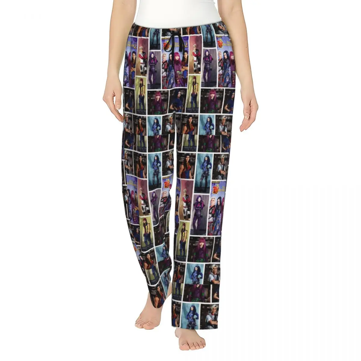 

Custom Descendants Collages Pajama Pants Sleepwear Womens Elastic Waistband Song Dance TV Movies Sleep Bottoms with Pockets