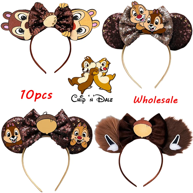 10pcs Wholesale Disney Chip 'n' Dale Headband for Women Anime Tamias Ears Hair Accessories Girl Pinecone Bow Hairbands Kids Gift 10pcs lot mfrc500 mfrc500 01t sop 32 non contact card reader chip new original in stock