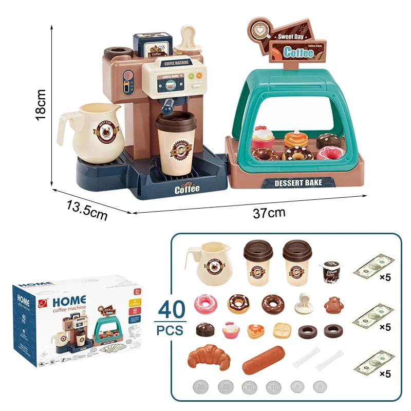 Kids Coffee Maker Toys with Realistic Light and Sound Effect,Pretend  Kitchen Toys with Dessert Doughnut Coffee Cups,Play Food Accessories Set  for