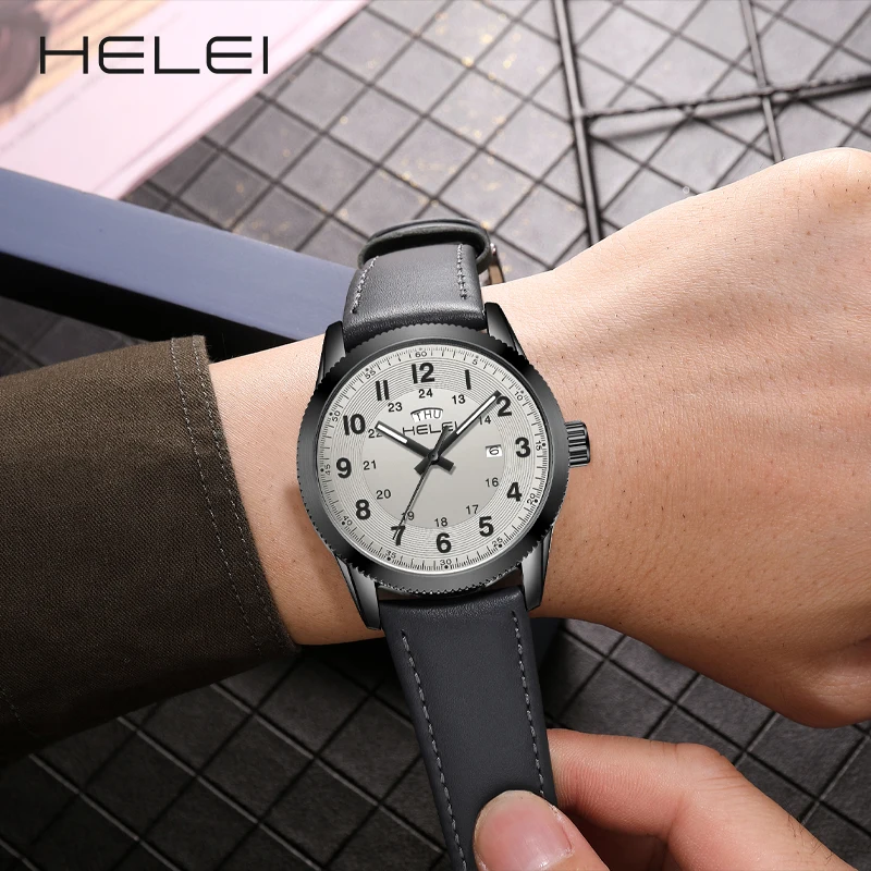 HELEI fashion digital dial men's quartz watch waterproof luminous wristwatch fashion quartz watch high quality men's watches