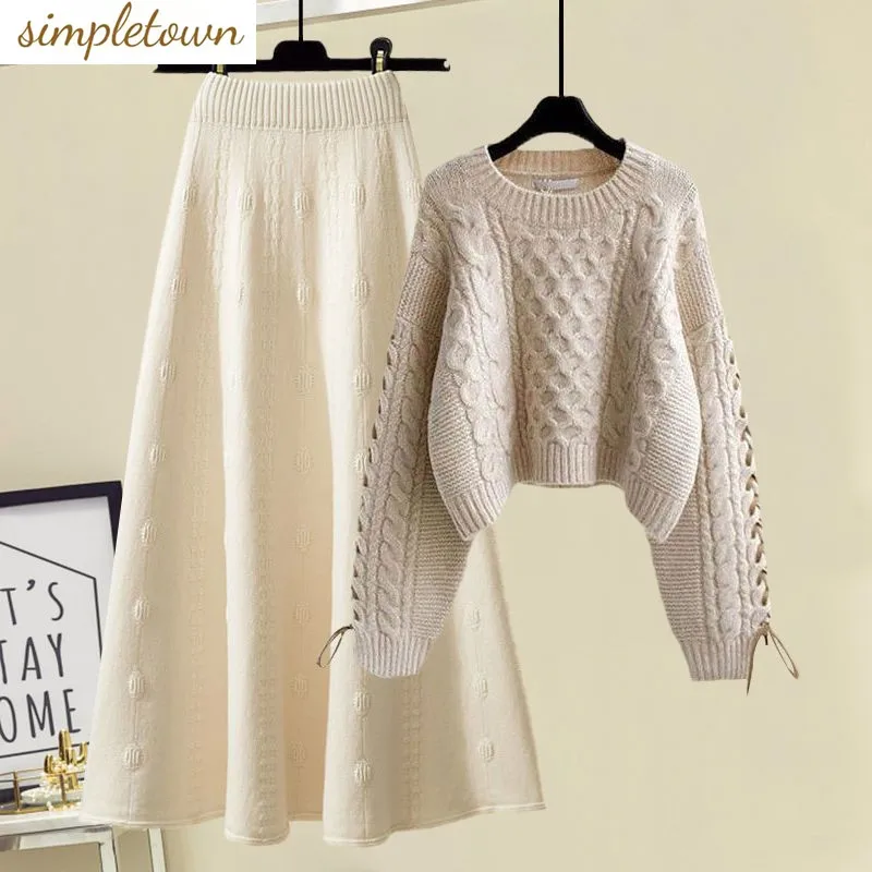 Autumn and Winter Set 2023 New Korean Fashion Design Knitted Sweater Women's Slim Half Skirt Two Piece Set