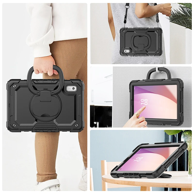 Rugged 360° Rotating Kickstand Tablet Case with Shoulder Strap & Anti-Fall Protection
