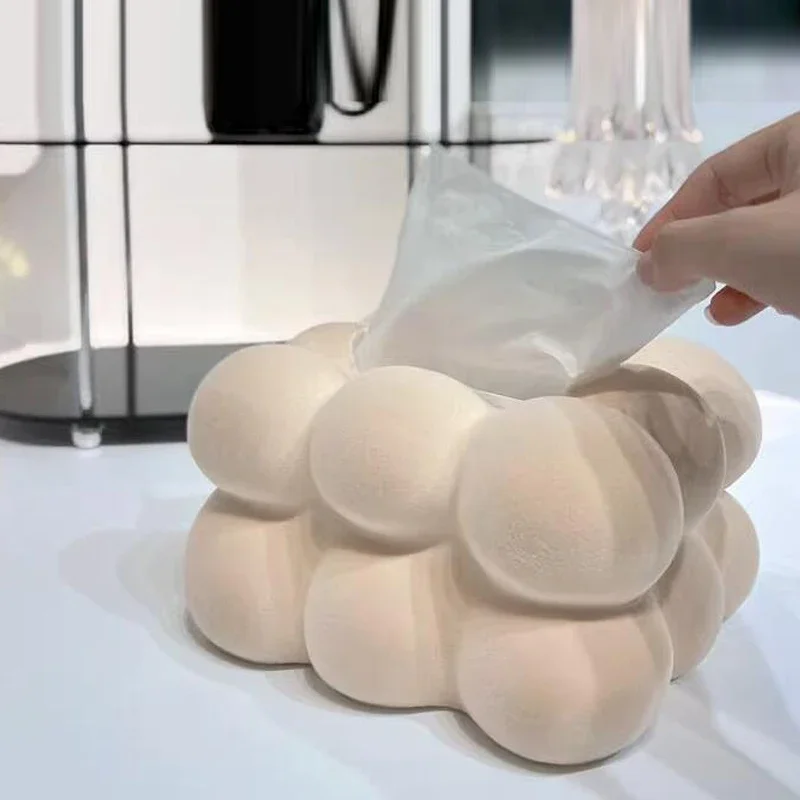 Ceramic Velvet Surface Tissue Box Creative Retro High-end Feeling Home Living Room Bedroom Bathroom Restaurant, Table Decor, 1Pc