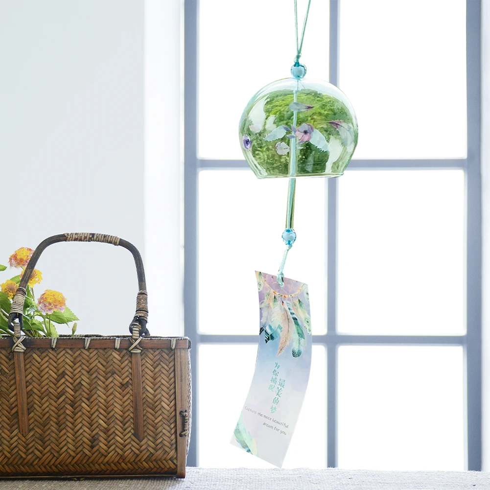 Japanese Handmade Glass Wind Chime with Paintings of Hortensia Flowers