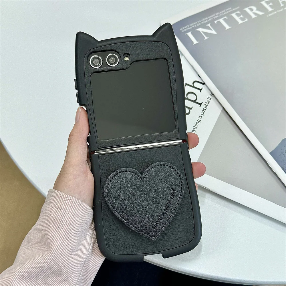 Cute Cat Ears Leather Bracket Phone Case with Stand Feature