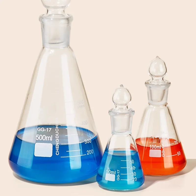 캡이 있는 유리 원뿔 플라스크, 실험실용 삼각 플라스크, Boro 3.3 유리용 삼각 플라스크 유리, 50-2000ml