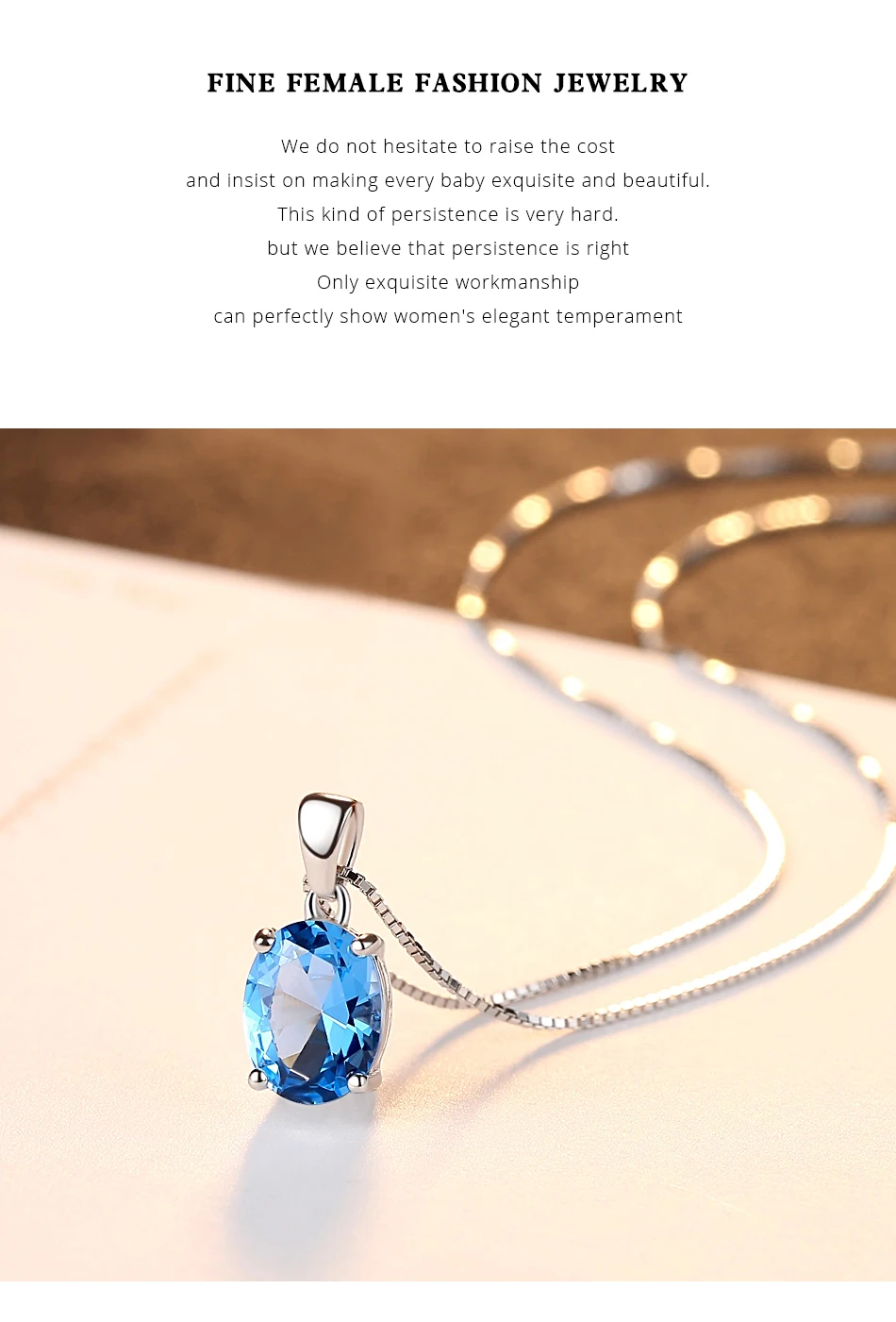 Collier en argent Sterling topaze bleu ciel synthétique pour femmes, pendentif en pierre ovale classique, chaîne Fine de mariage_voghion.com