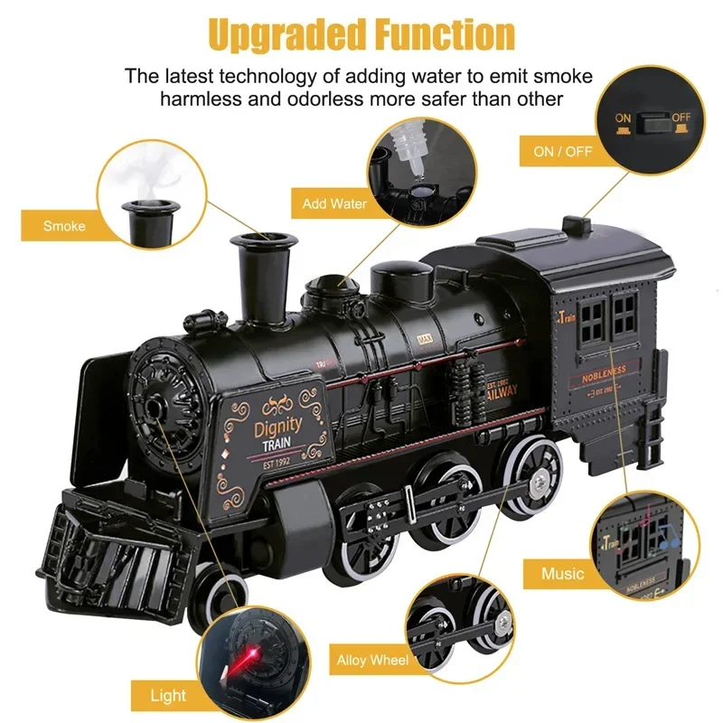 Battery Operated Railway Classical Freight Train Water Steam Locomotive Playset with Smoke Simulation Model Electric Train Toys 4