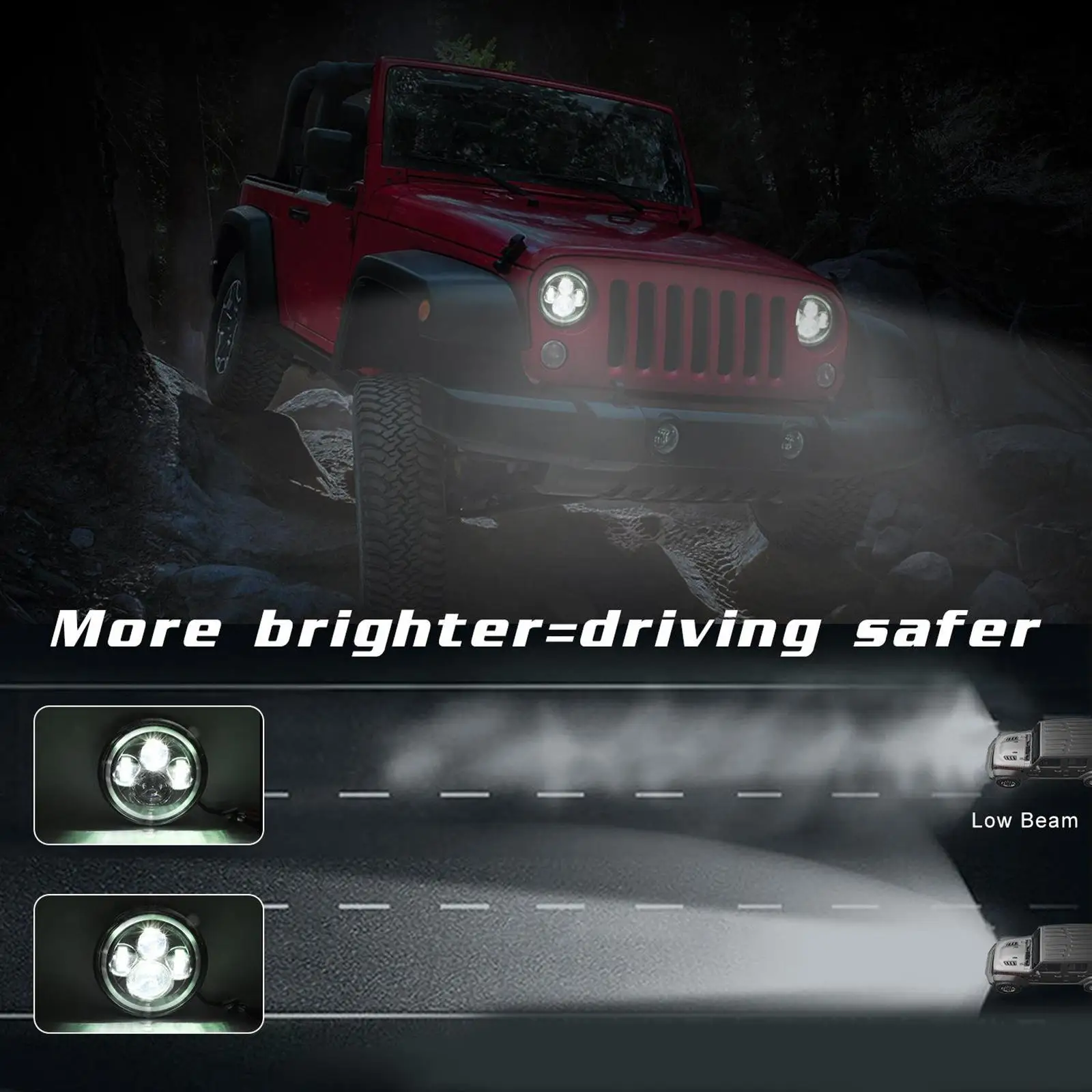 2x7Inch Round Headlights 200W Amber Turn Lights for Jeep Wrangler