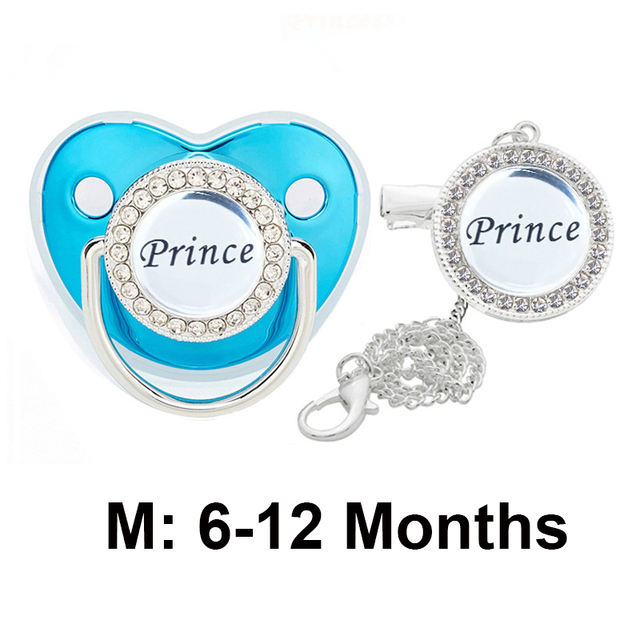 Bling Baby Pacifier Clips Rhinestone Newborn BPA Free Silicone Baby Soother with Chain Baby Shower Gifts Prince Princess
