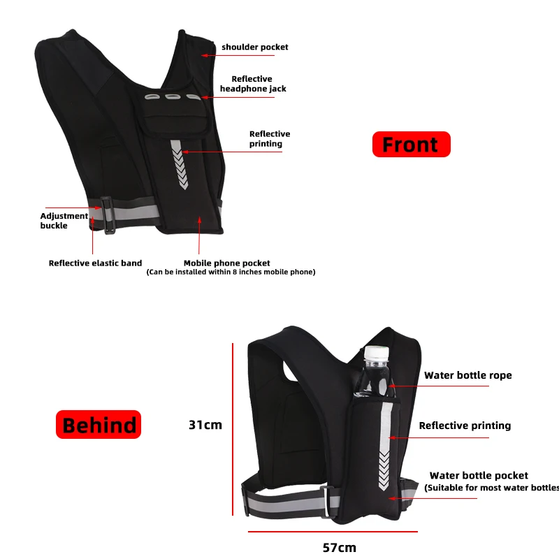Reflective Vest Outdoor Reflective Running Vest Sports Mobile Phone Chest Bag Mountaineering Soft Bag Personal Fitness Water Bottle Backpack
