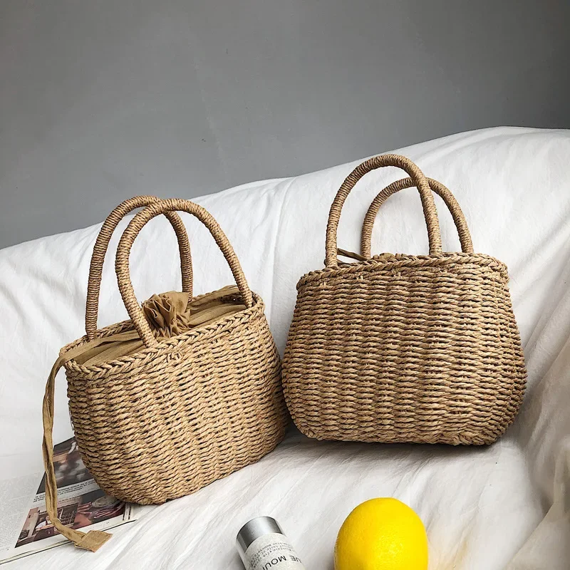 Women Straw Bags Summer Hand-Woven Rattan Bag Handmade Woven Purse Wicker Beach Bag Bohemia Bali Handbag
