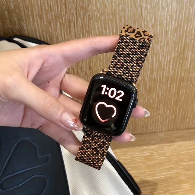 Trend Leopard print Band For iwatch 38 42 41mm For Apple Watch Strap Series  8 Ultra SE 7 6 5 40 44 45mm Stainless Steel Bracelet - AliExpress