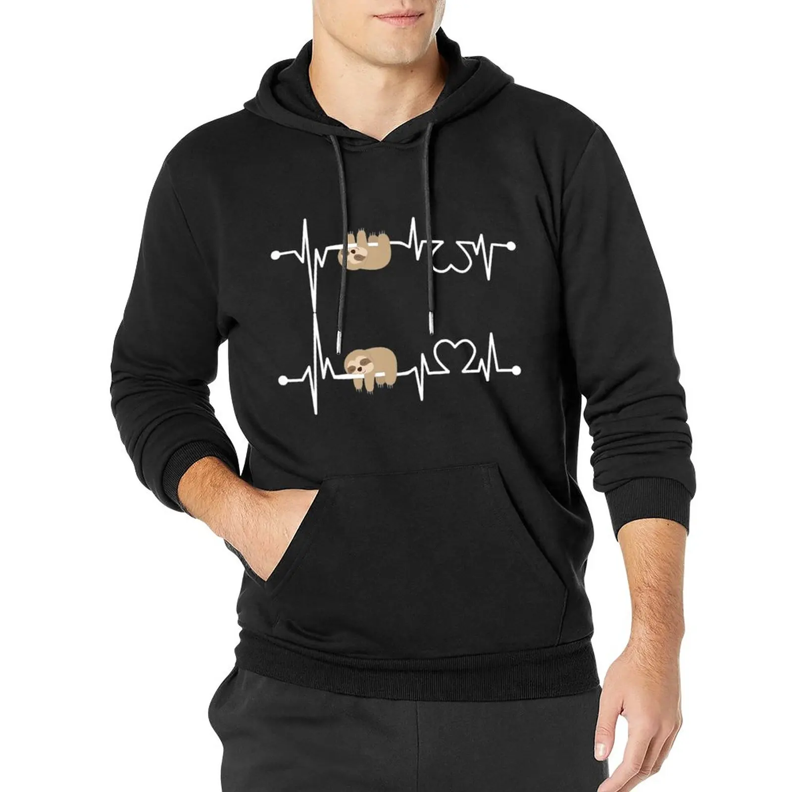 

Sloth Resting On Tummy Streetwear Hoodies Winter Heartbeat Printing Y2k Funny Hoodie Men Casual Design Cotton Hooded Sweatshirts