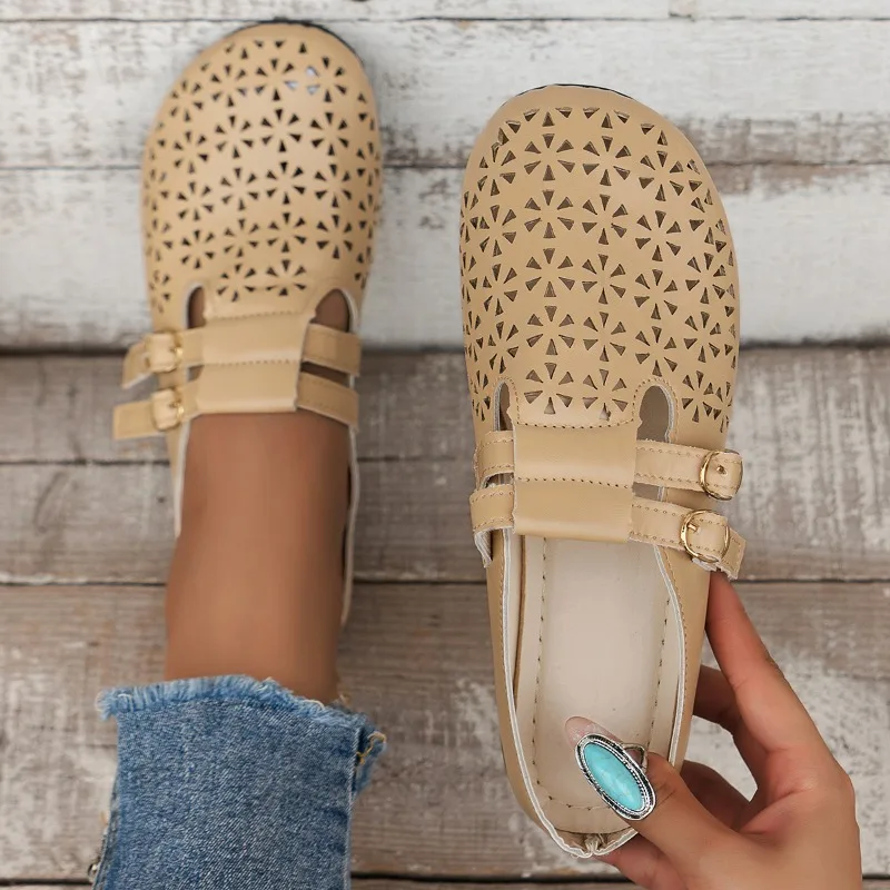 Women's Summer New Fashion Metal Buckle Designer Sandals Outdoor Wedge Casual Comfortable Beach Flip Flop Slippers Zapatillas