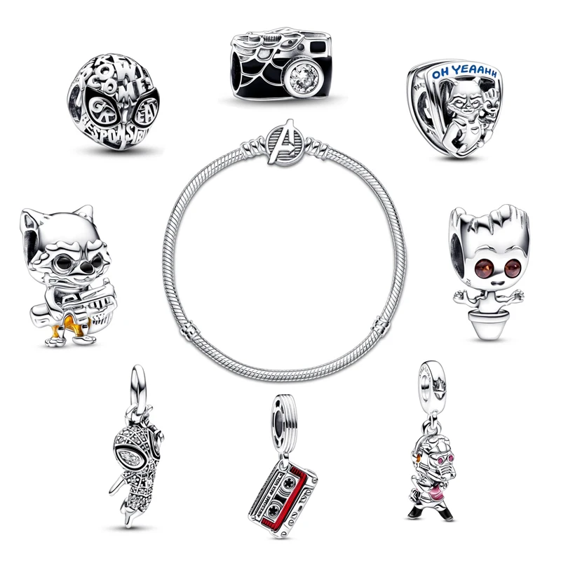 

Женское ювелирное изделие из серебра 2023 пробы, браслет «сделай сам» с изображением героя, подходящее для оригинальной Пандоры, модное кольцо-гвоздик для ушей, новинка 925