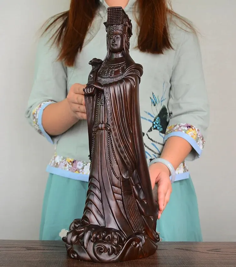 

Southeast Asia Efficacious protection Ebony wood carving Goddess of the Sea Mazu Guanyin God HOME shrine altar FENG SHUI statue