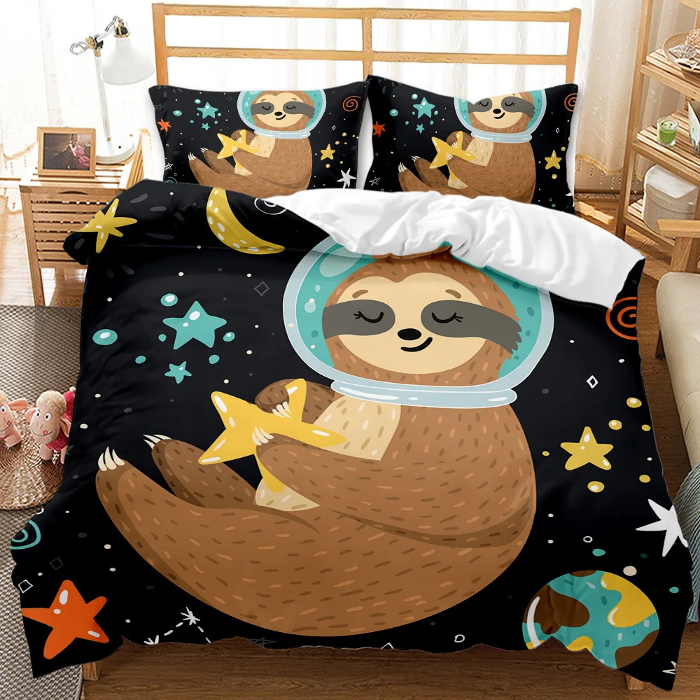 

Cartoon Sloth Duvet Cover Starry Sky Bedding Set Kids Boys Girls Animal Floral Palm Leaf Polyester Quilt Cover King/Queen Size