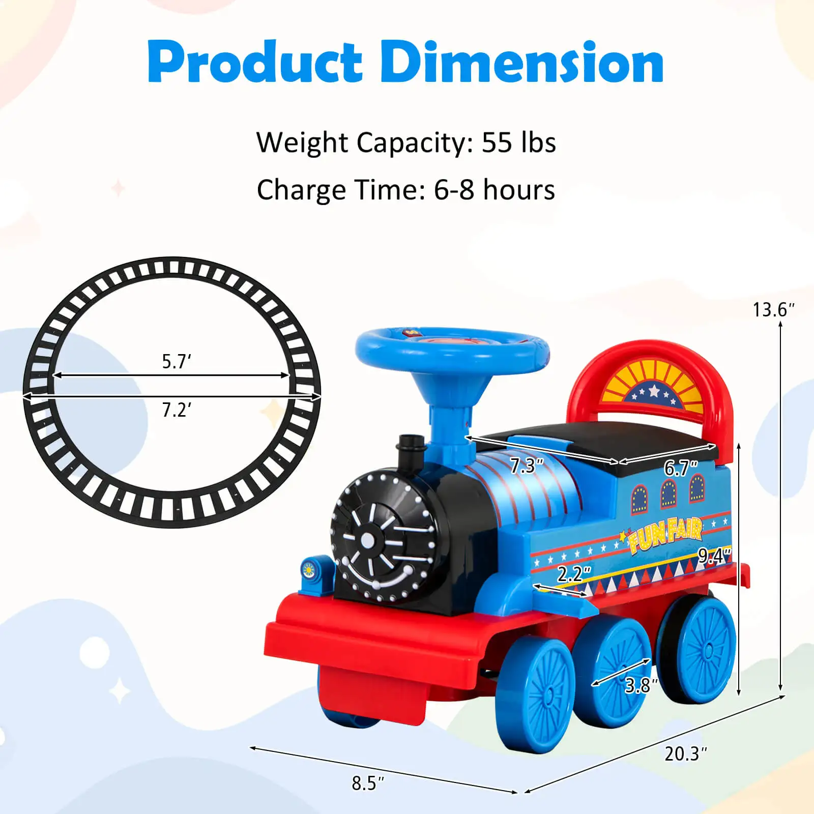 6V Electric Kids Ride On Train Motorized Train Toy w/ Track & 6 Wheels Navy 2