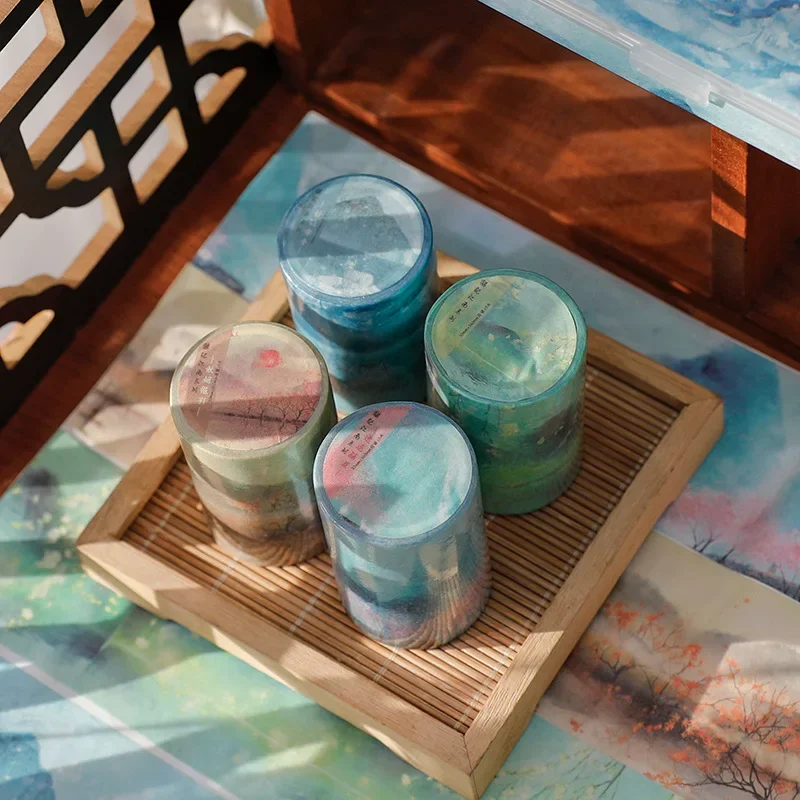 1 Roll Washi Tape China Jiangnan Colorful Ink Painting Series Hand Account Album Diary DIY Decorative Sticker Roll 3