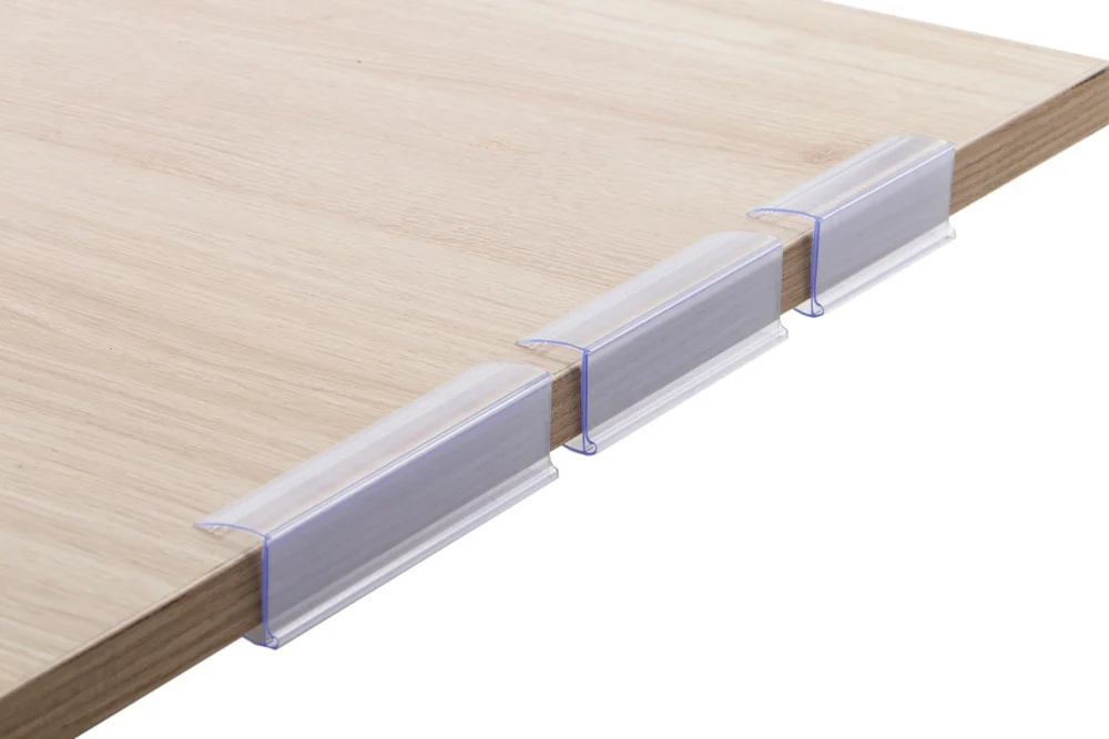 Preisschild-Clip-Streifen zum Organisieren von Bücherregalen, Aufbewahrung, Lagerbestand, langlebig, wiederverwendbar, durchsichtiges PVC-Kunststoff-Holzregal, Etikettenhalter – Detail 9