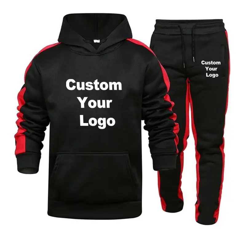 Men's Custom Logo Solid Tracksuits Hoodies+Pants Sets Pullovers Jackets Sweatpants Hooded Streetwear Outfits