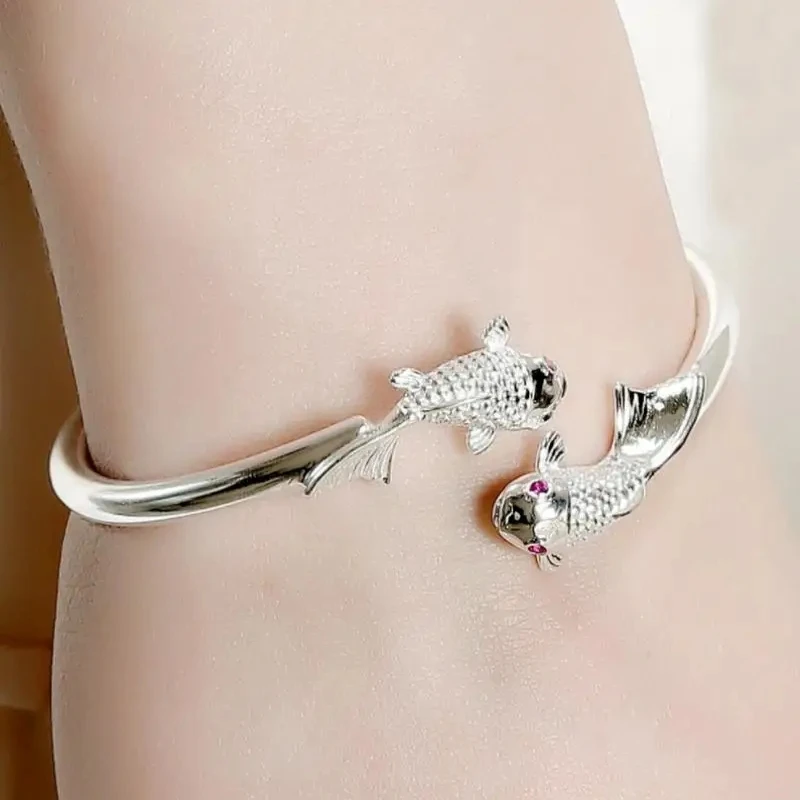 Vintage Silver Color Koi Fish Bracelet Women's Chinese Lucky Bracelet Haoyuan Amulet Jewelry Exquisite Gift bangle bracelet