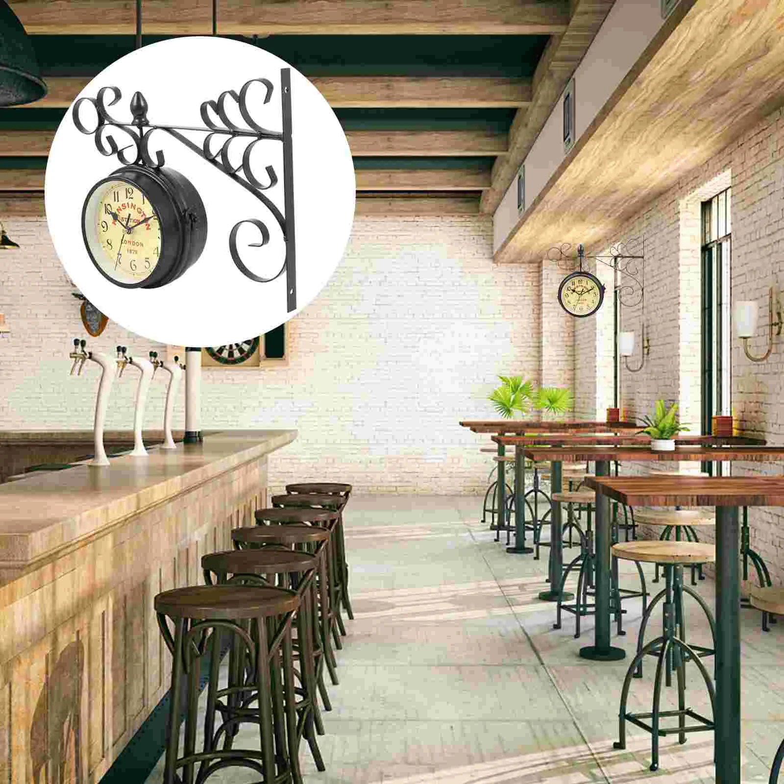 

Wall Clock Decor Round Decorative House Hanging for Iron Home Mediterranean Style