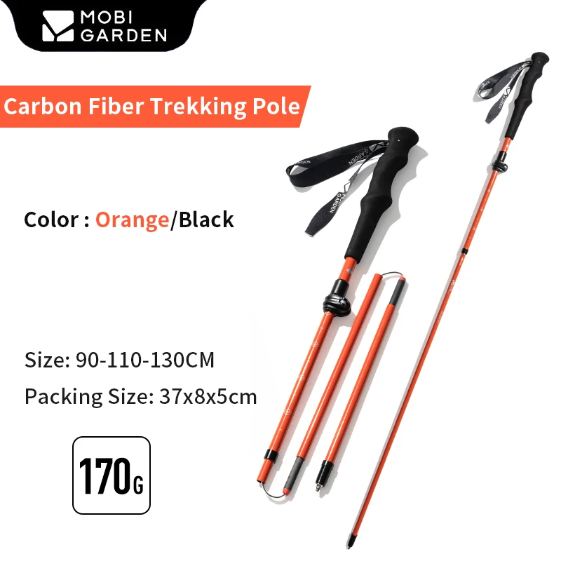 

MOBI GARDEN Carbon Fiber Trekking Poles 3-Section Folding Durable Walking Stick Aldult 90-130cm Outdoor Hiking Portable Crutch