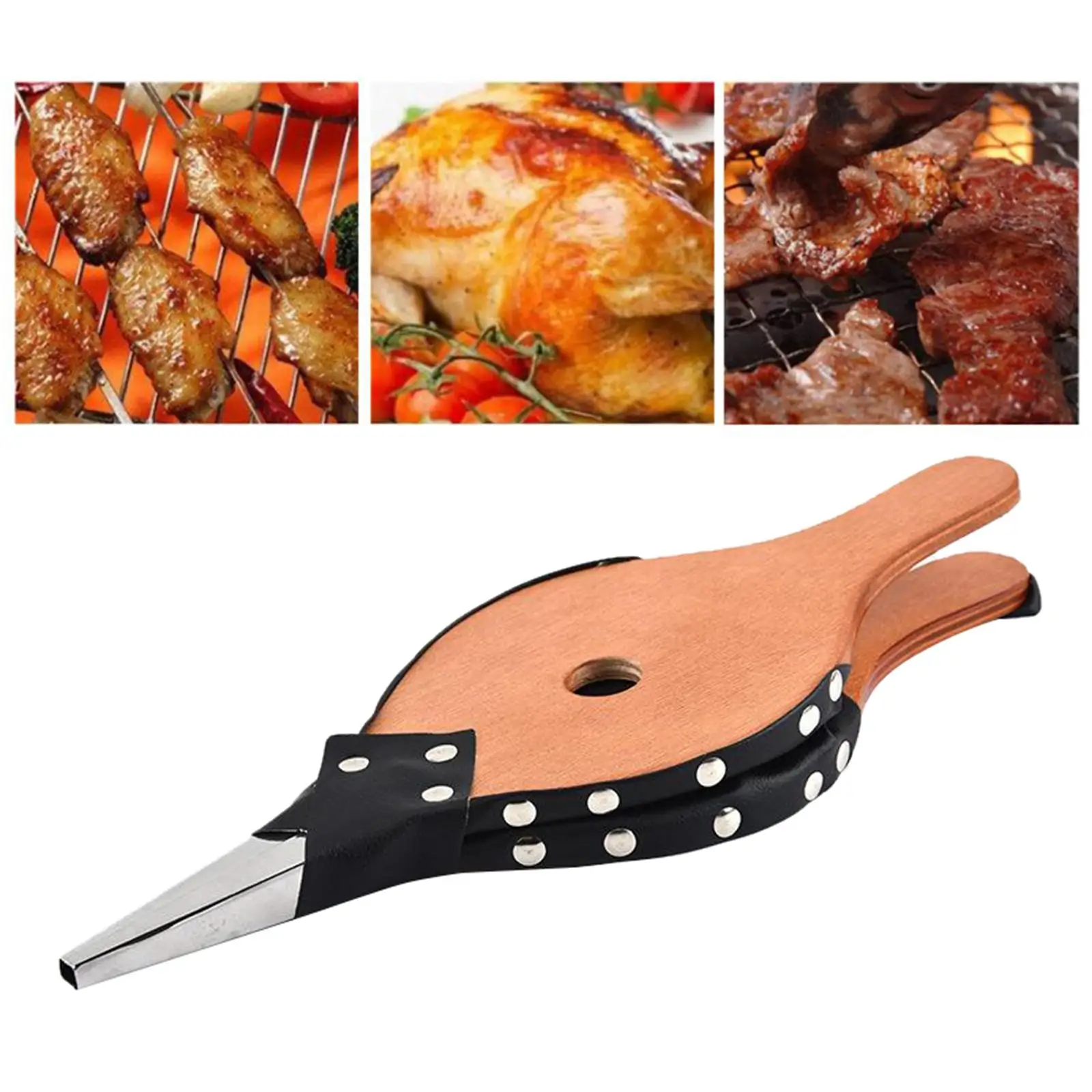 Stove Fan Outdoor Barbecue Tool Leather Tiger Fireplace Blower Manual Wooden Chulisia Handheld Bellows for BBQ Grill Fireplace Decorative