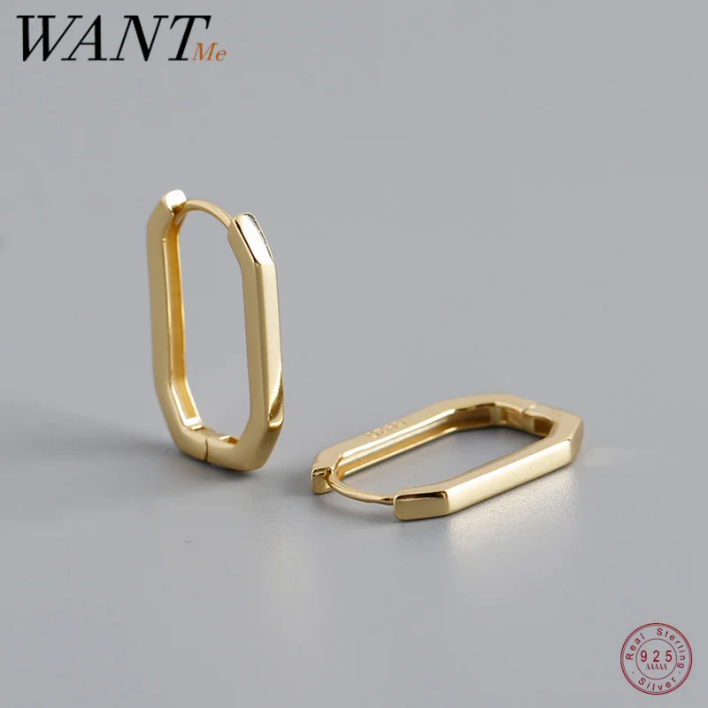 WANTME 925 Sterling Silver Minimalist Statement Square Huggies Hoop Earrings for Women Men Fashion French Piercing Party Jewelry