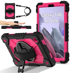 Enhanced Protective 360 Rotating Tablet Case with Shoulder Strap for A7 Lite8.7 T220 T225 (Black - RoseRed)