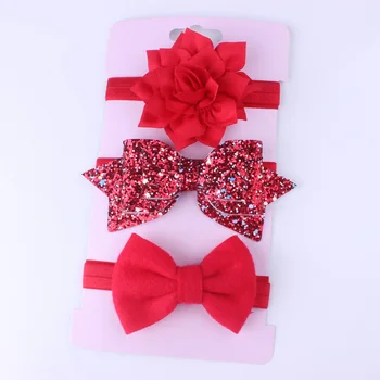 3PCS Baby Girls Glitter Bow Headband Set with Floral Elastic Hairband - Adorable Hair Accessories for Little Ones One Size 6
