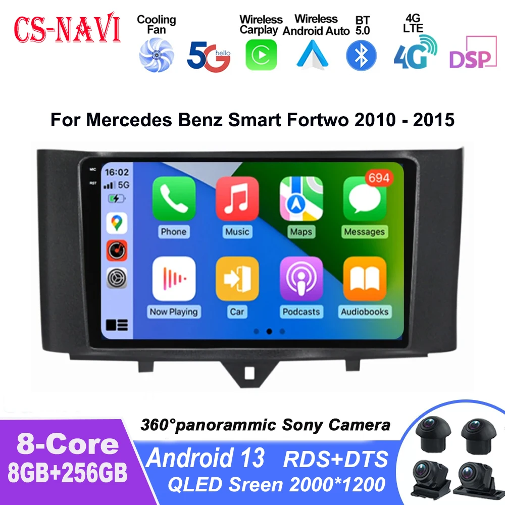 

Автомагнитола для Mercedes Benz Smart Fortwo 2010 2011 2012-2015, мультимедийный проигрыватель на Android 12, 2 Din, навигация Carplay, GPS, 8 Гбит/с, USB