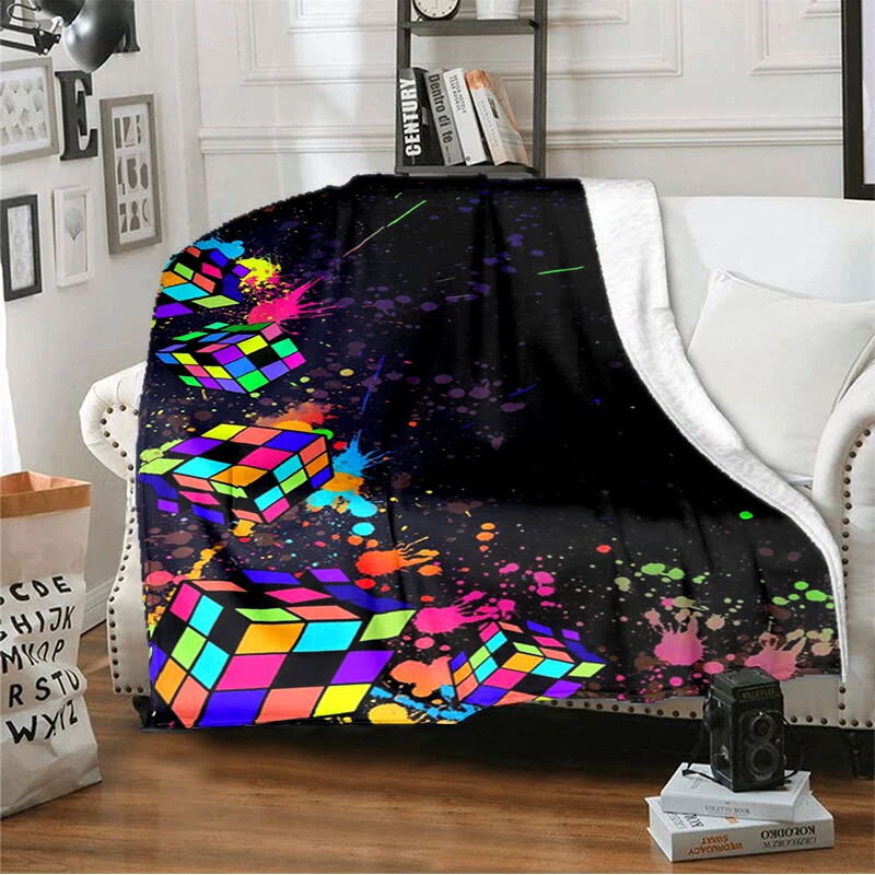 

3D printed puzzle cube blanket, soft, warm and comfortable bed sofa cover blanket, outdoor travel blanket (customizable pattern)