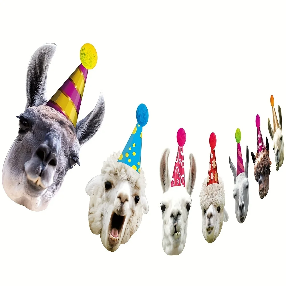 Party Decorations Llama Birthday Garland Funny Alpaca Face Portrait Bunting Hilarious Mexican Bday Party Decoration Baby Shower Supplies