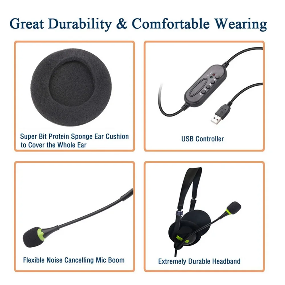 USB Headphones Bluetooth Physical Noise Reduction Headsets Stereo Sound Earphones for Phone PC Gaming Work Earpiece on Head 6