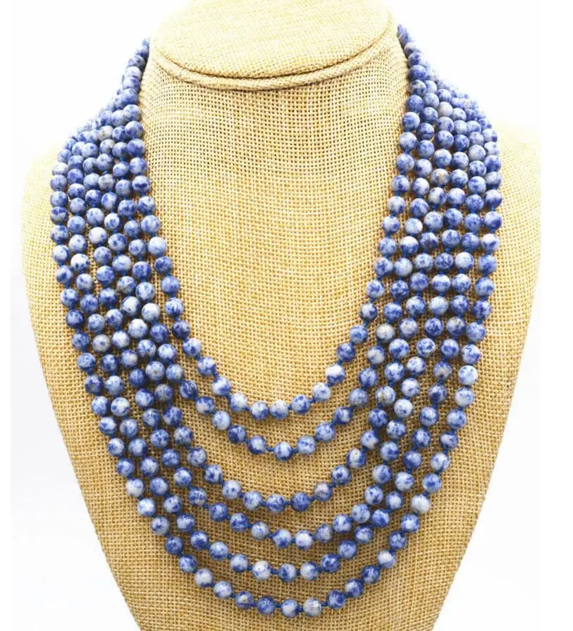 

Fashion 6 row 6 mm natural lapis lazuli beads jewelry necklace 17-22 inch