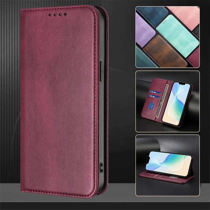 Solid Leather Magnetic Wallet Phone Case