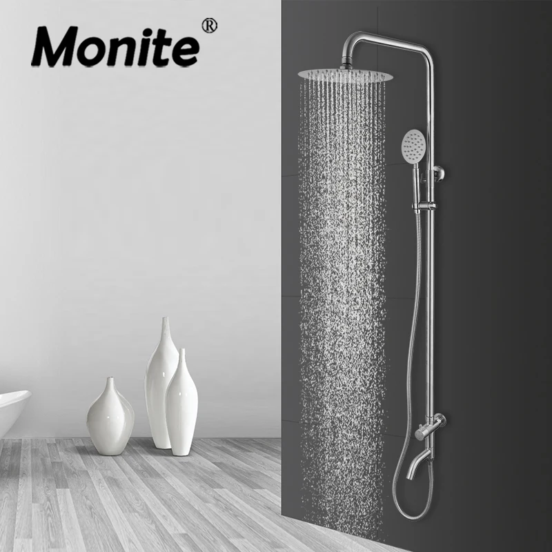 

Monite Bathroom Shower Faucet Set Nickel Brushed Wall Mounted Single Handle Rainfall Shower Head And Only Cold Water Mixer Taps