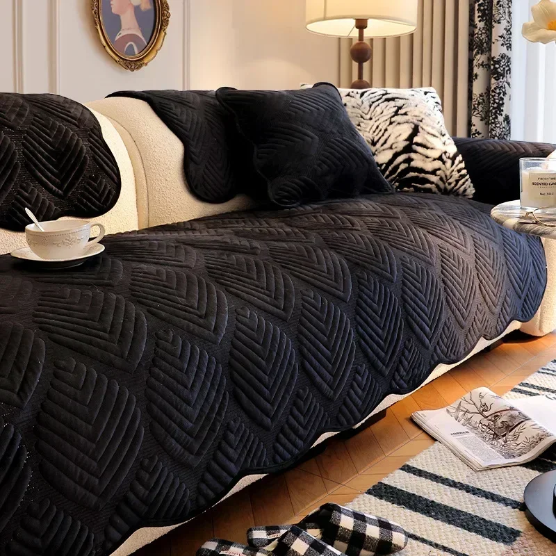 1PC Soft Velvet Sofa Cover for Living Room Winter Warm Leaves Sofa Towel Non-Slip Universal L Shaped Couch Slipcover Protector 6