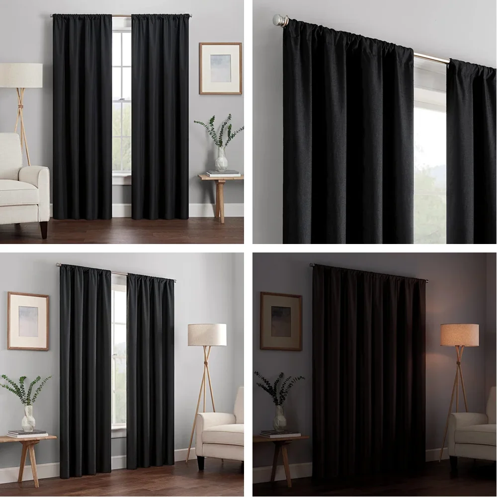 Tende Oscuranti SimpleHome Per Camera Da Letto – 2 Pannelli 132x213 Cm – Effetto Sfumato Nero A Bianco – Tasca Porta Asta – Isolamento Termico